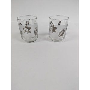 Set of 2 Vintage Libbey Silver Leaf Frosted Glasses 3" by 2 1/4"